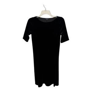 Lands End Dress Womens Small‎ 6-8 Black Velvet Sheath Half Sleeves Gothic Witchy